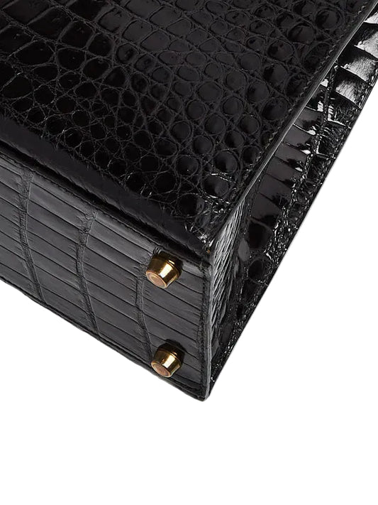 Hermès Kelly Sellier 25 — Shiny Black Alligator, Gold Hardware