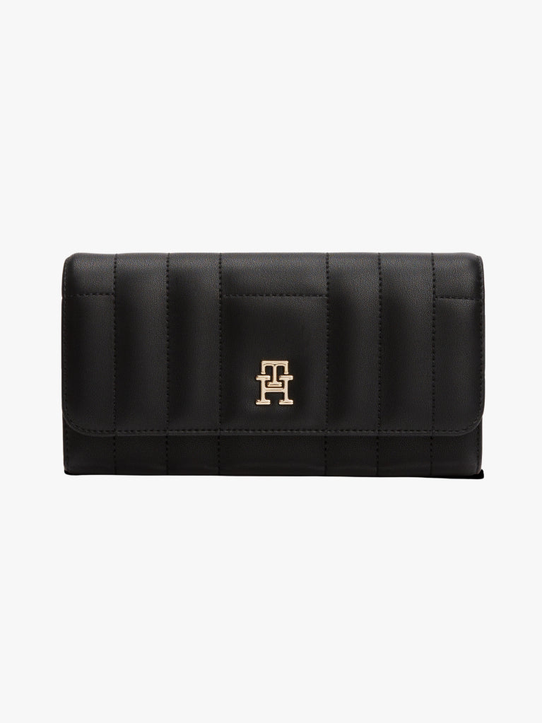Tommy Hilfiger Quilted Flap Wallet – Black/Gold