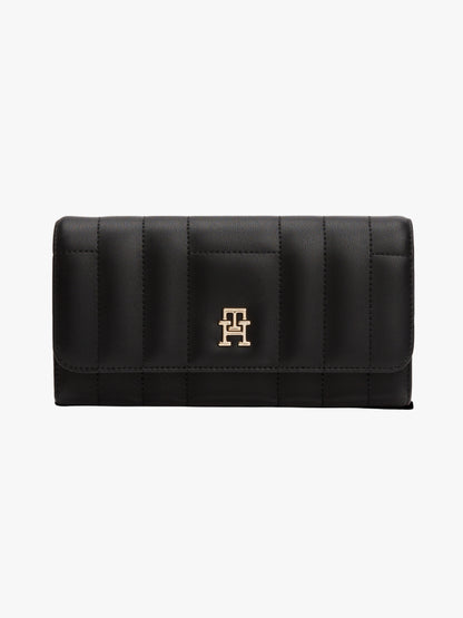 Tommy Hilfiger Quilted Flap Wallet – Black/Gold