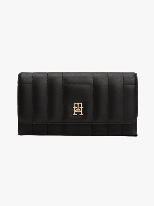 Tommy Hilfiger Quilted Flap Wallet – Black/Gold