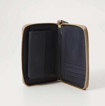 Tommy Hilfiger Quilted Zip Wallet – Taupe/Gold