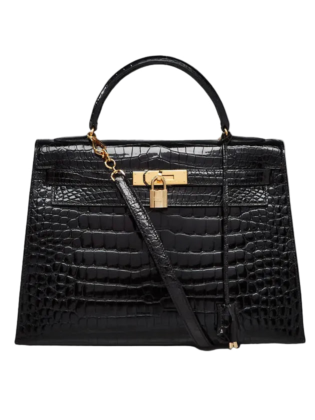 Hermès Kelly Sellier 25 — Shiny Black Alligator, Gold Hardware