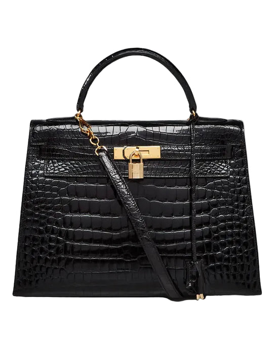 Hermès Kelly Sellier 25 — Shiny Black Alligator, Gold Hardware