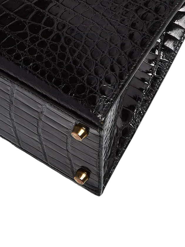 Hermès Kelly Sellier 25 — Shiny Black Alligator, Gold Hardware