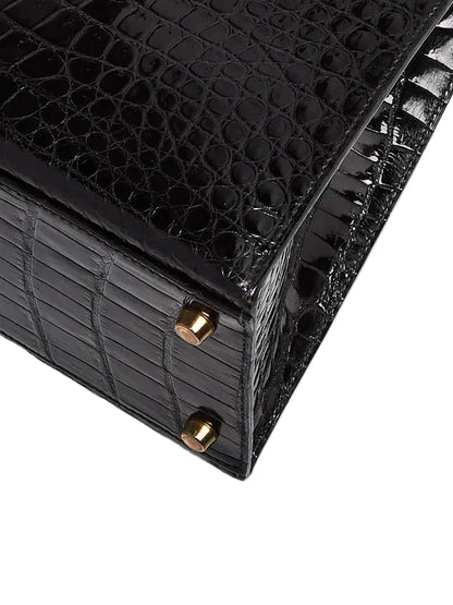 Hermès Kelly Sellier 25 — Shiny Black Alligator, Gold Hardware