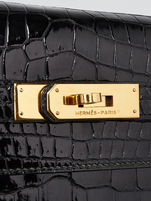 Hermès Kelly Sellier 25 — Shiny Black Alligator, Gold Hardware