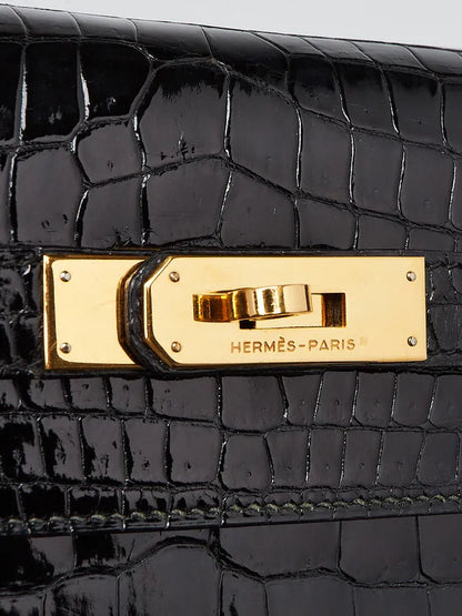 Hermès Kelly Sellier 25 — Shiny Black Alligator, Gold Hardware