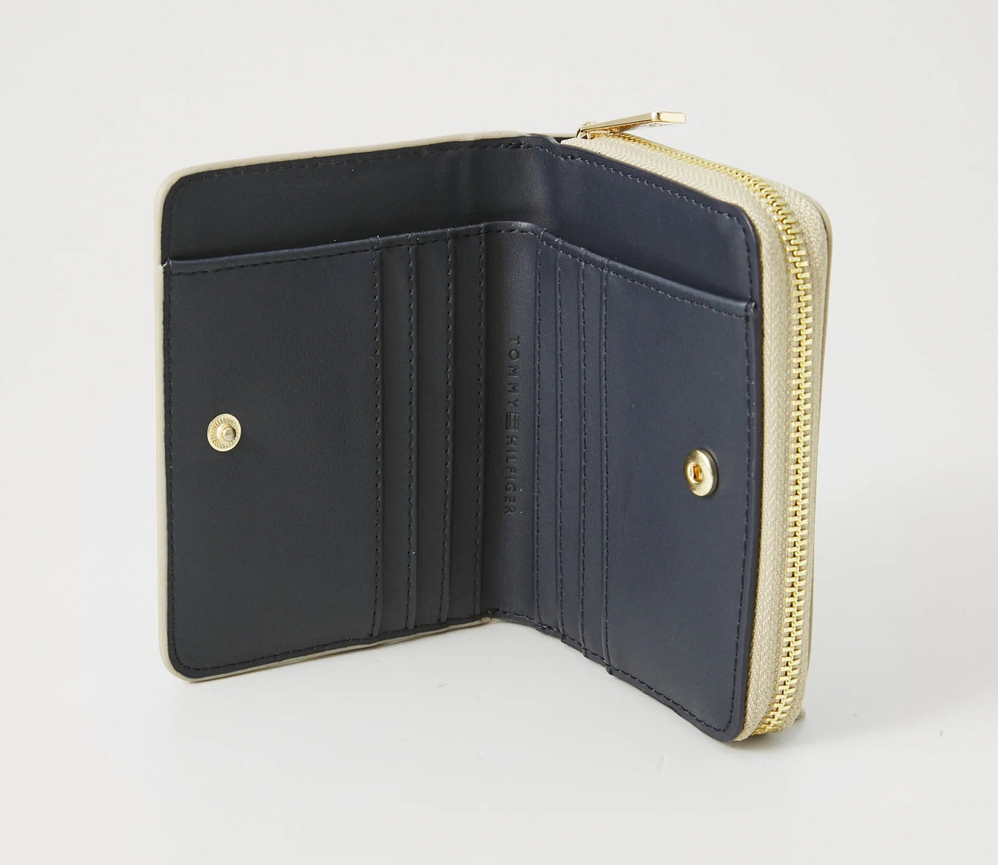 Tommy Hilfiger Compact Zip Wallet – Cream/Gold