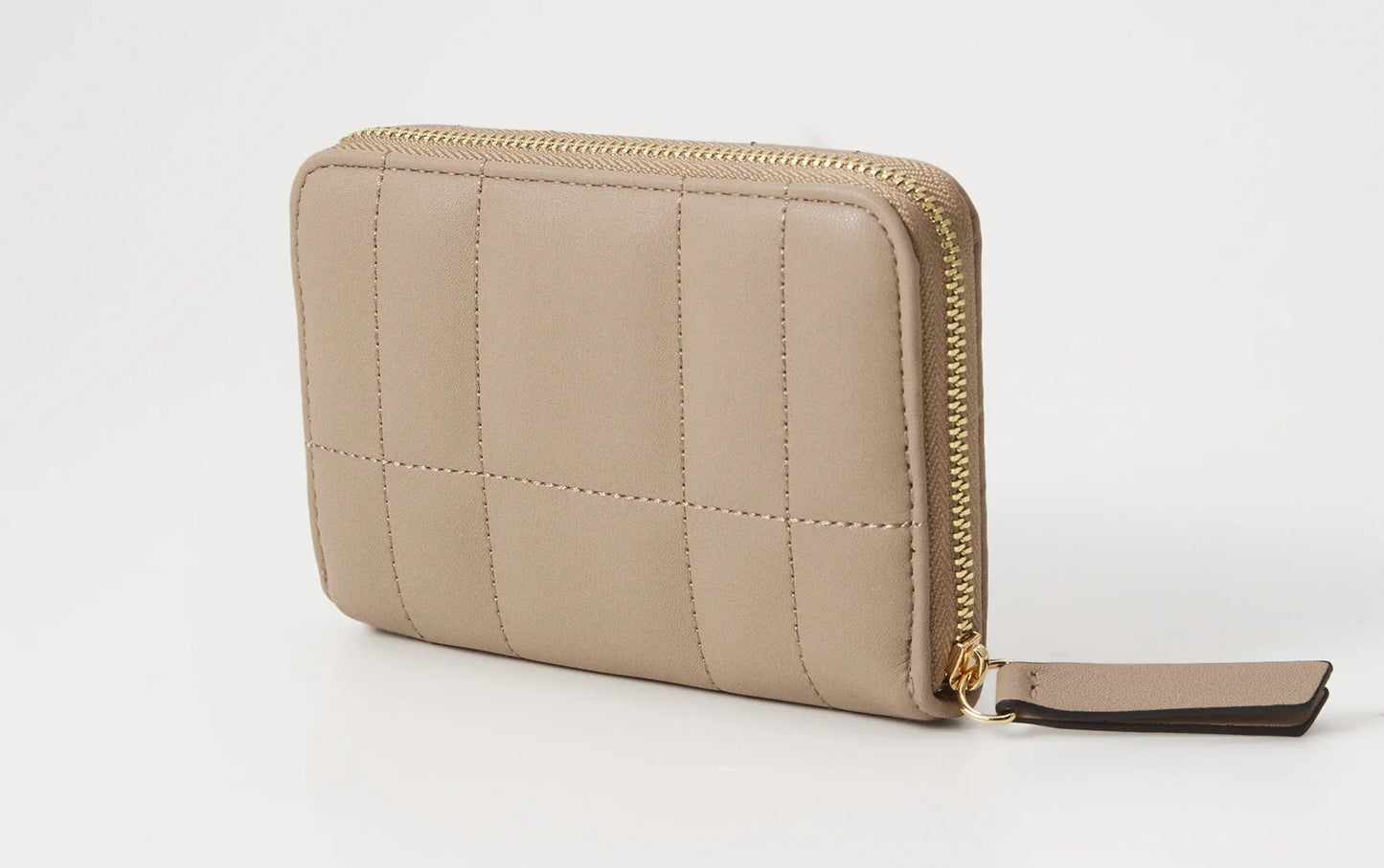 Tommy Hilfiger Quilted Zip Wallet – Taupe/Gold
