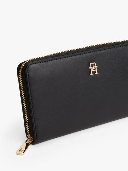 Tommy Hilfiger TH Monogram Zip-Around Wallet – Black/Gold