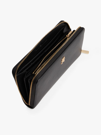 Tommy Hilfiger TH Monogram Zip-Around Wallet – Black/Gold