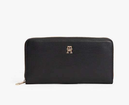 Tommy Hilfiger TH Monogram Zip-Around Wallet – Black/Gold